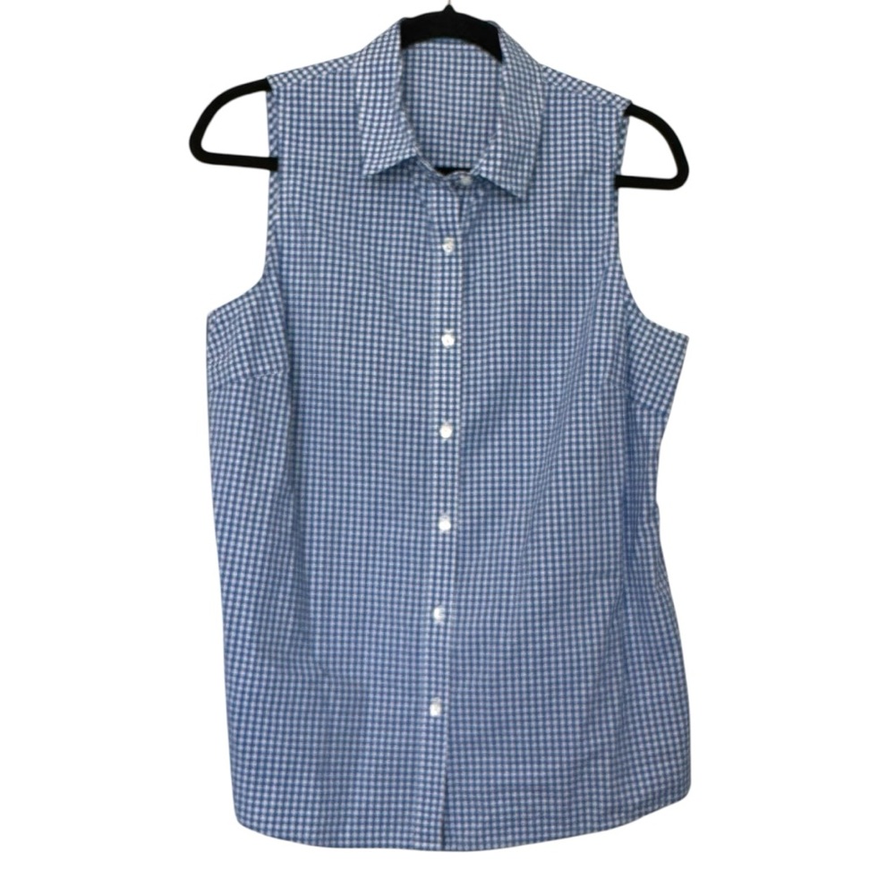 J. McLaughlin Checkered Button‎ Down Sleeveless Top Blue & White